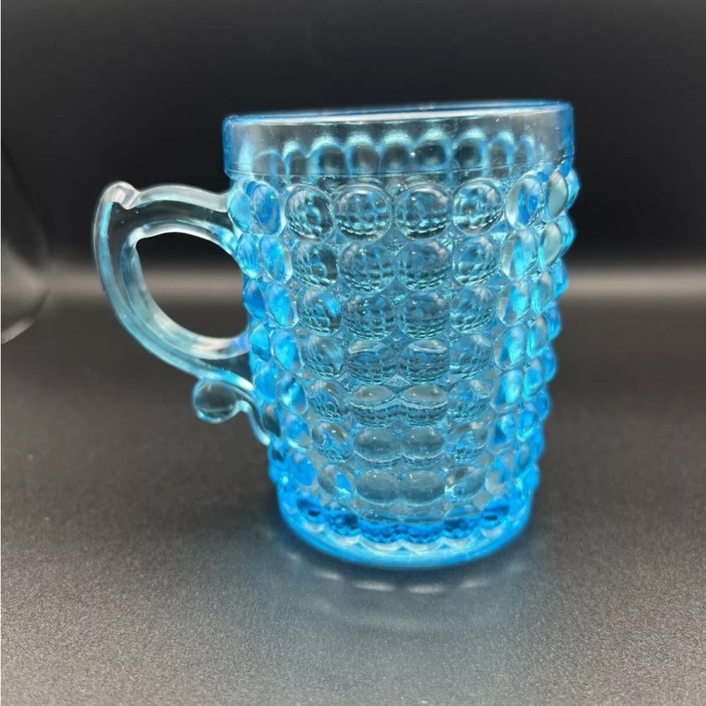 Antique Glass Mug Blue Adams & Co Thousand Eye Pattern EAPC #130 3.5" Victorian